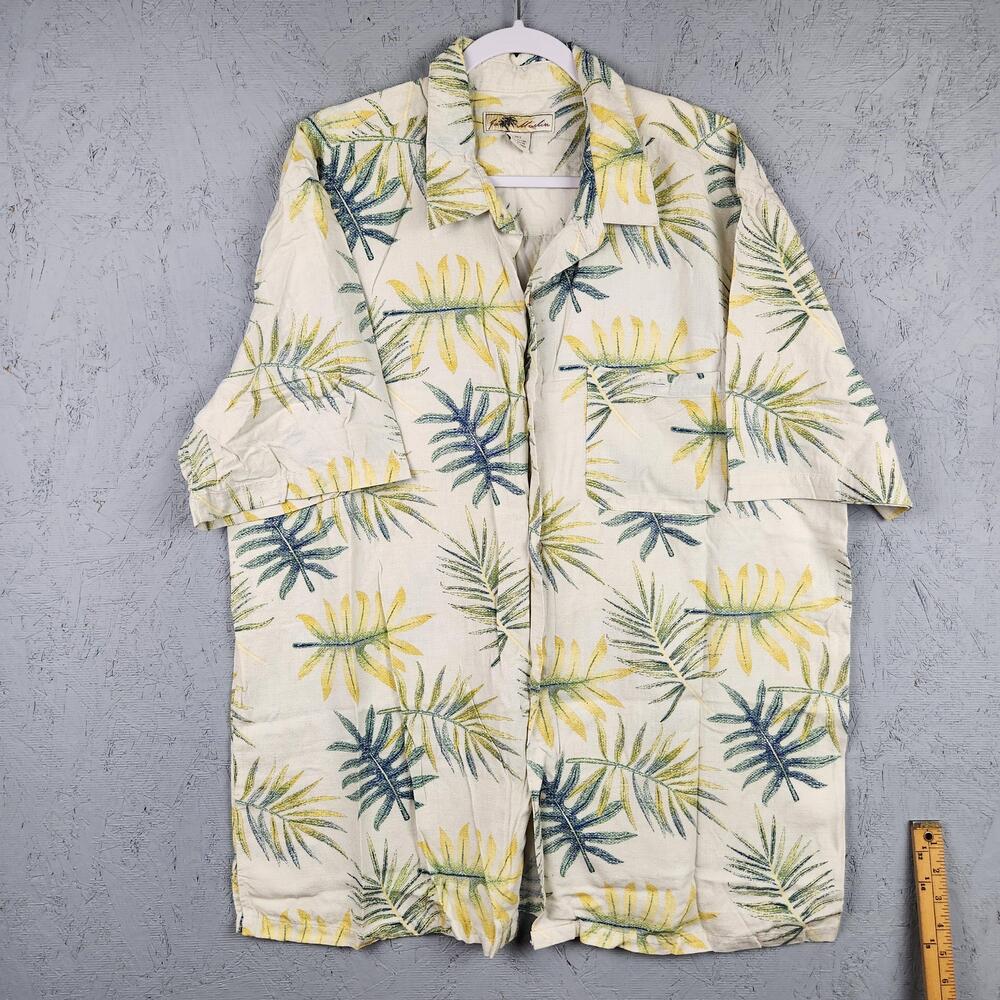 Joe Marlin Shirt Mens 2XLT White Tropical Palm Leaf Hawaiian Aloha Button Up Y2K